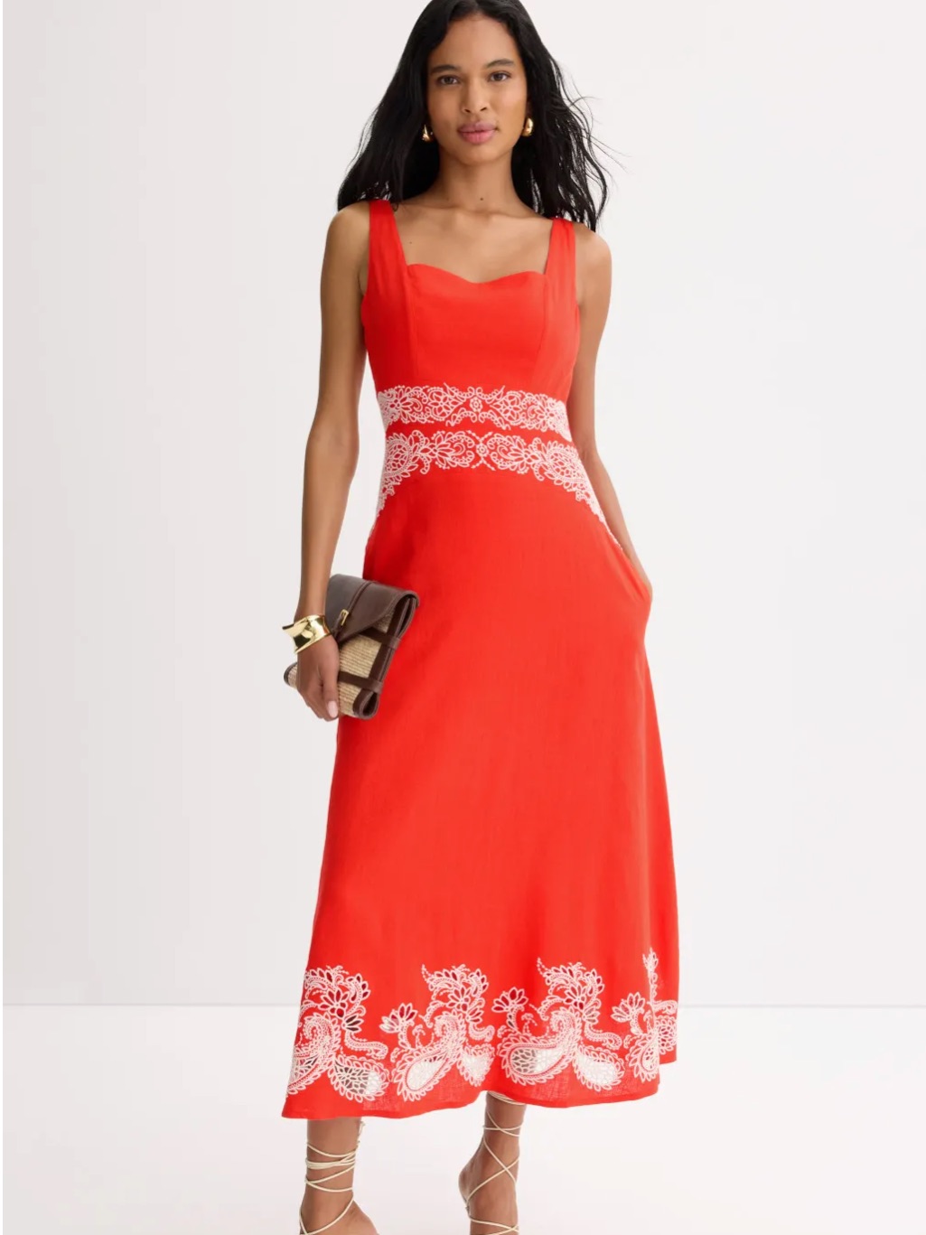 Ted Baker London Square Neck Embroidery Detail Dress Red Sz 4